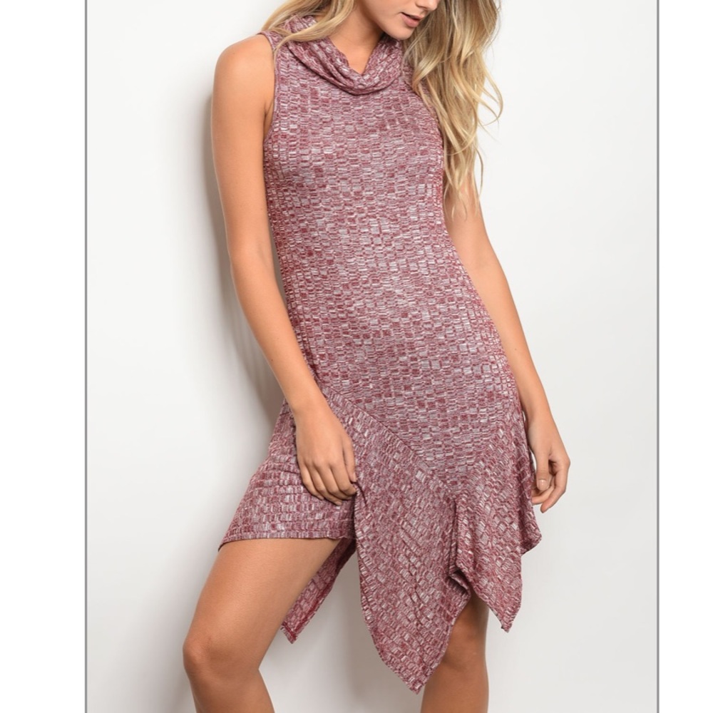 Burgundy Ribbed Sleeveless Knit Dress S - Picture 2 of 6